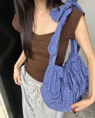 Toring Check Shirring Ribbon Shoulder Cross Bag